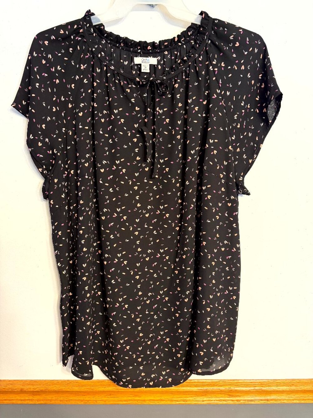 Croft & Barrow Women's Short Sleeve Blouse Plus Size 3X Black Floral Sheer